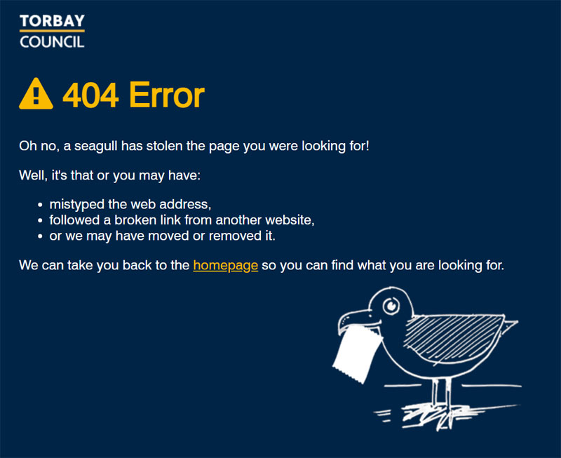 Torbay Council's custom 404 page