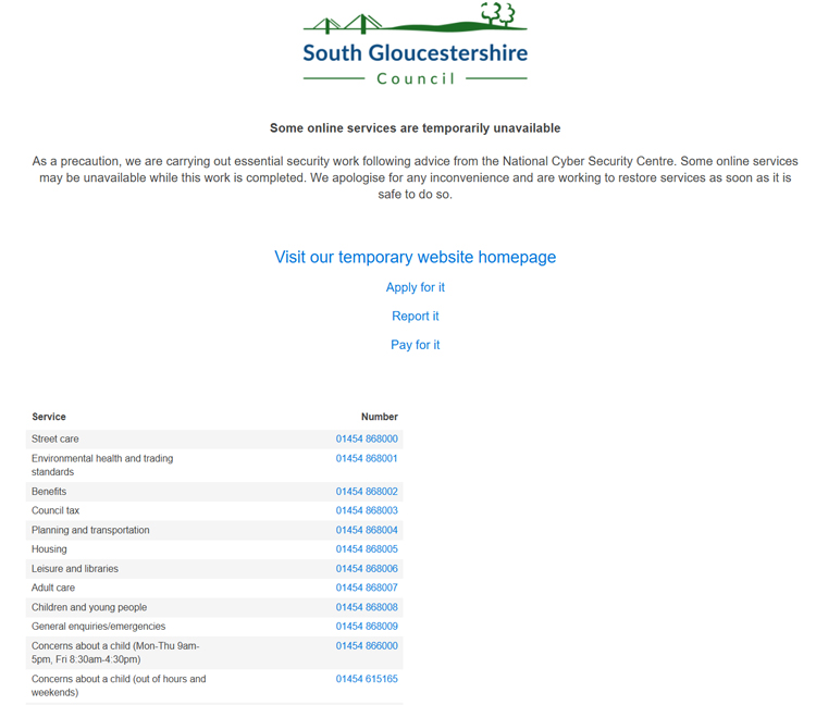 South Gloucestershire holding web page